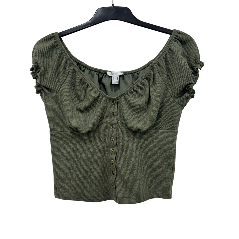Revamped Olive Green Puff Sleeve Sweetheart Neck Top Sizeโ Medium Cottagecore